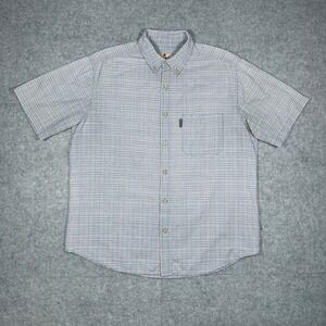 Woolrich shirt Mens Large Blue Plaid Button Down Short Sleeve Cotton Casual